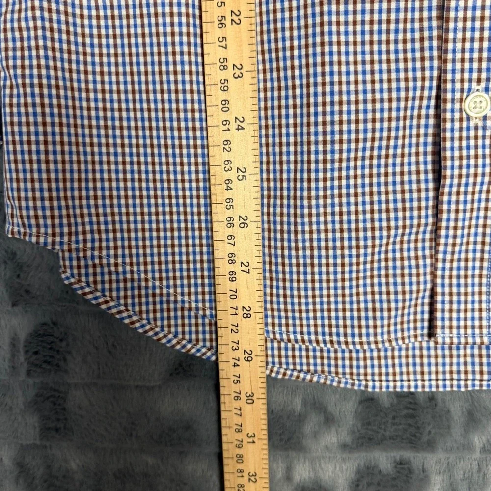 Banana Republic Mens Non Iron Classic Fit Gingham Check Dress Shirt Blue Brown S